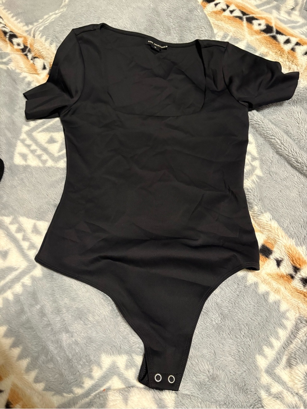 Good American Black Short-Sleeve Square Neck Bodysuit